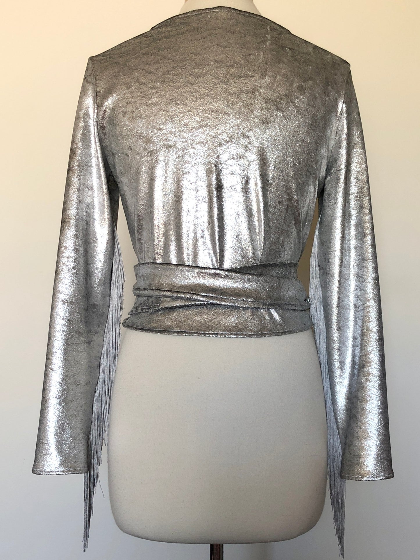 Daltrey Velvet Wrap Top in Silver Metal