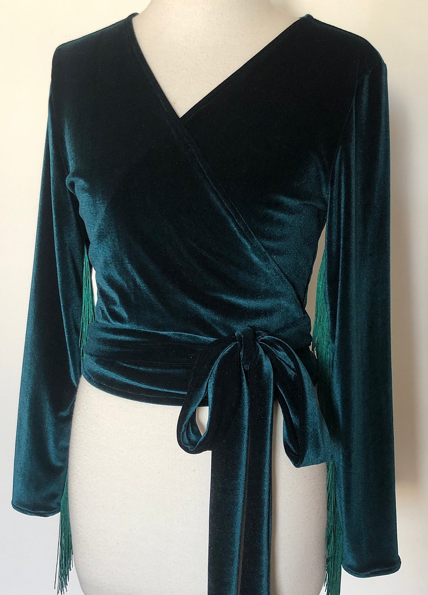 Daltrey Velvet Wrap Top in Emerald Peacock