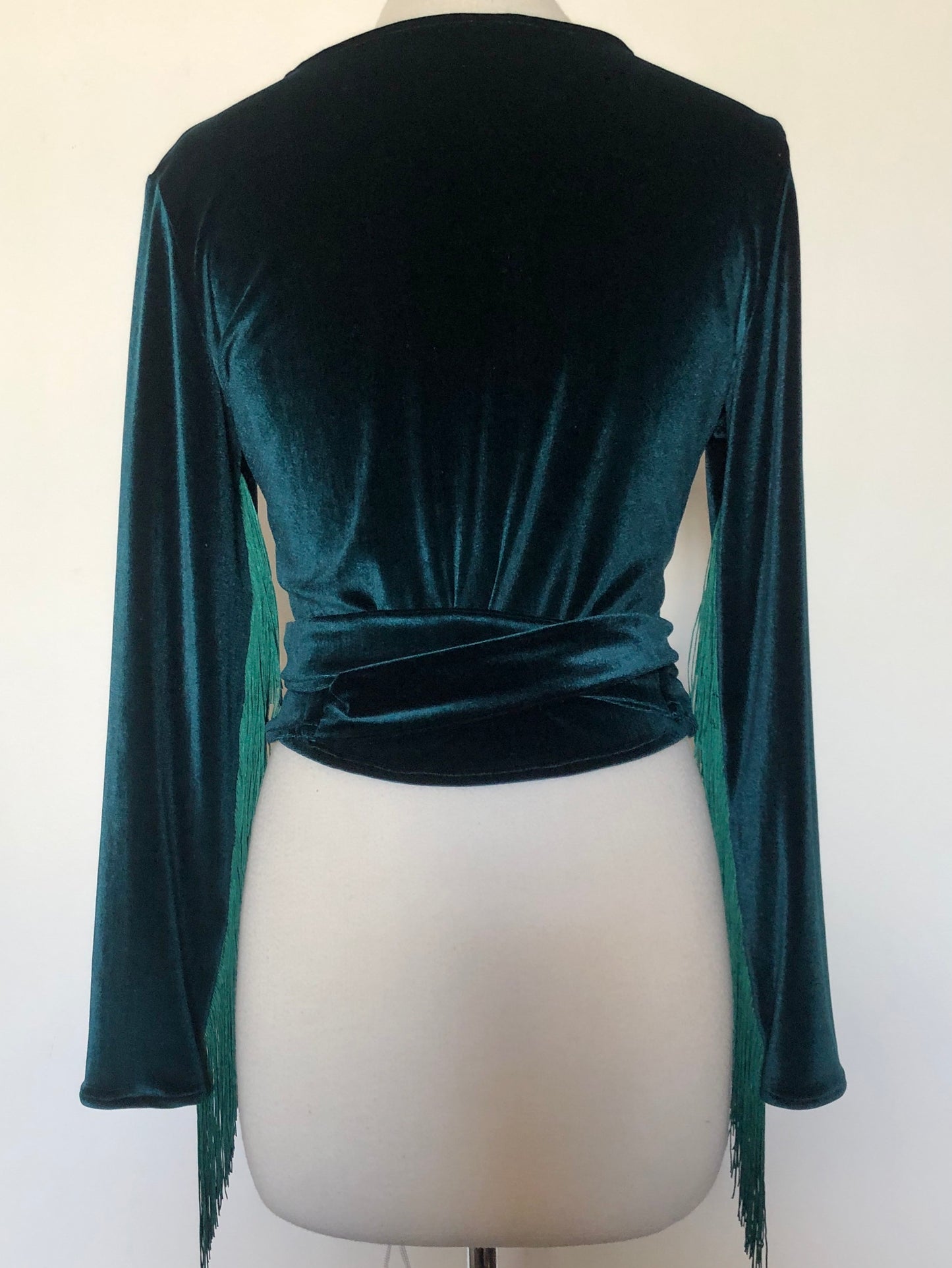 Daltrey Velvet Wrap Top in Emerald Peacock