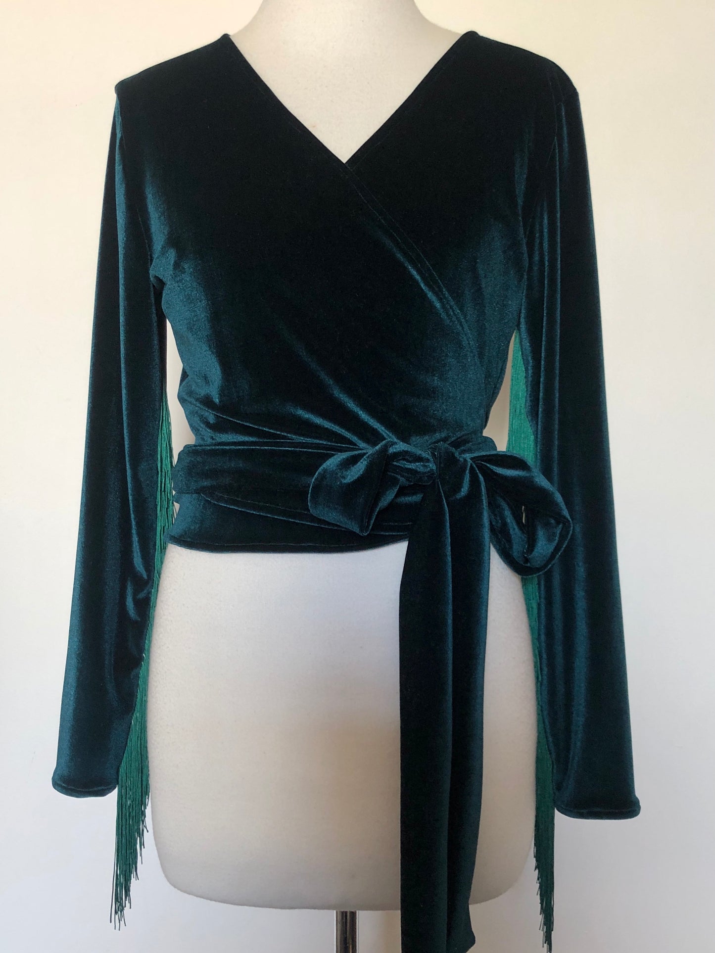 Daltrey Velvet Wrap Top in Emerald Peacock
