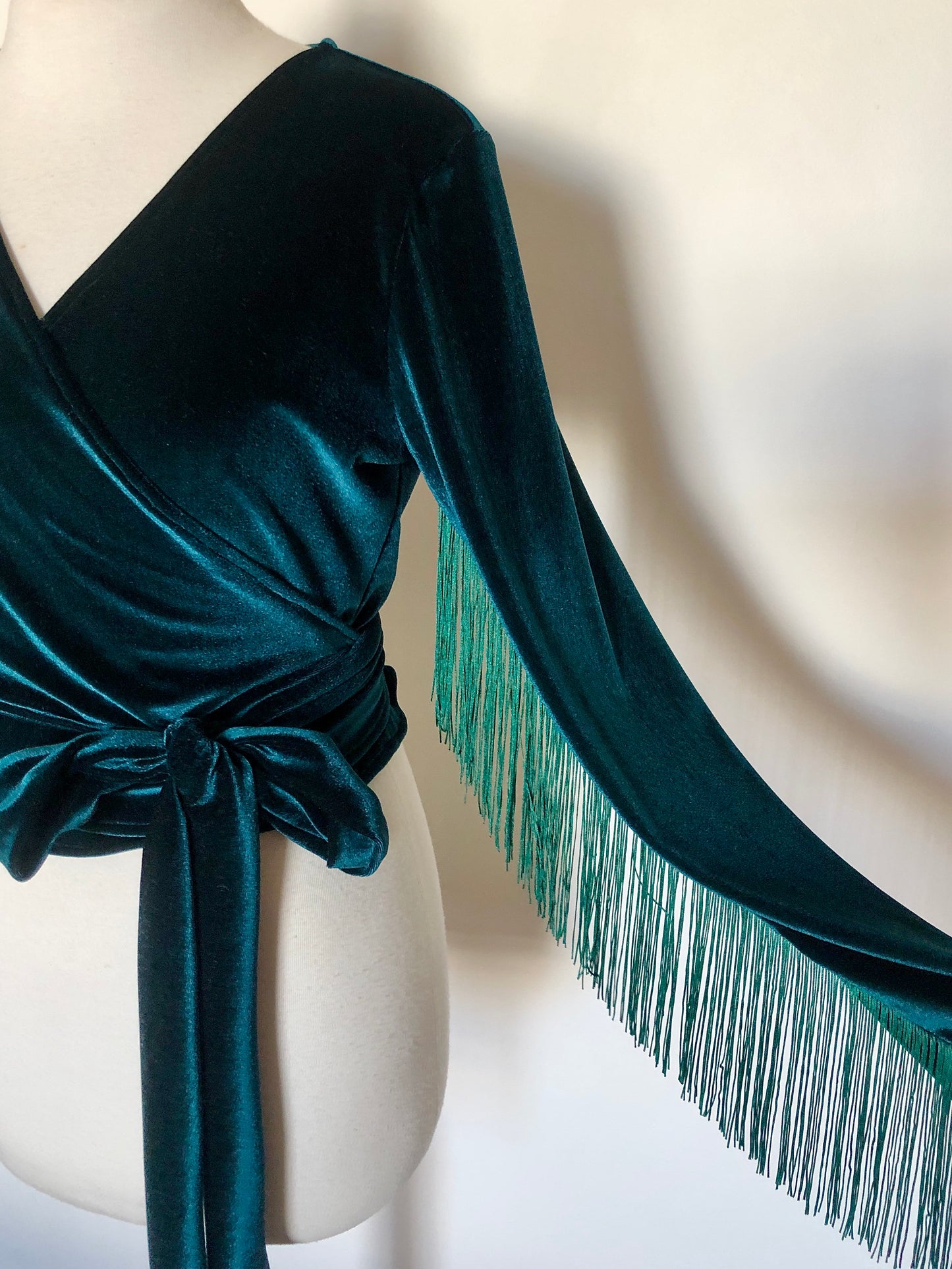 Daltrey Velvet Wrap Top in Emerald Peacock