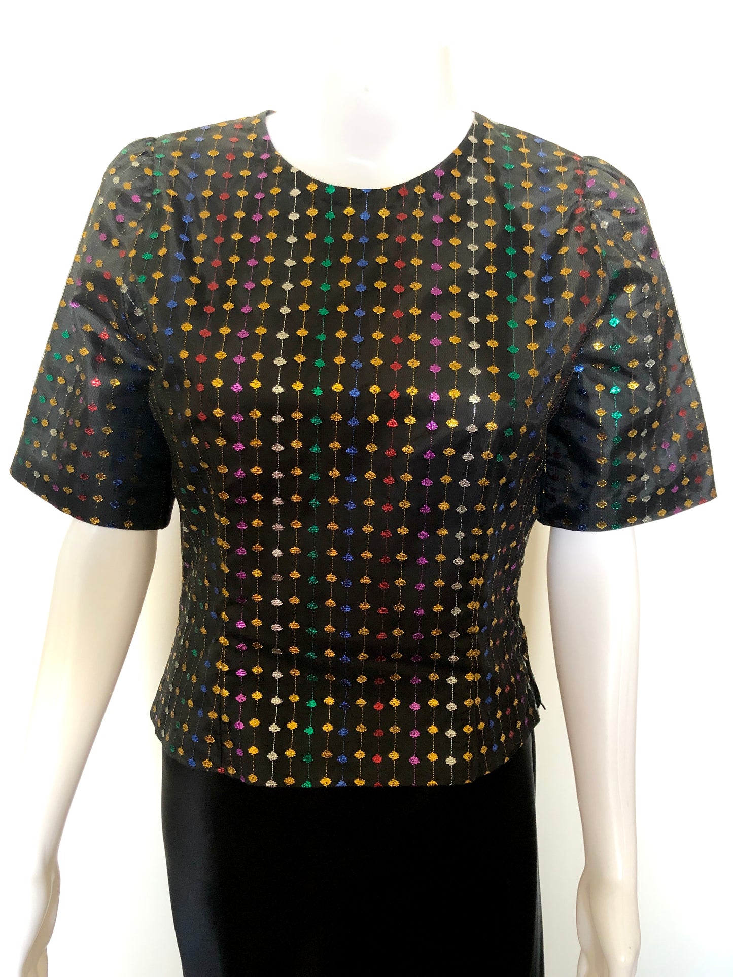 Rainbow Lurex Mesh Polka-Dot Top