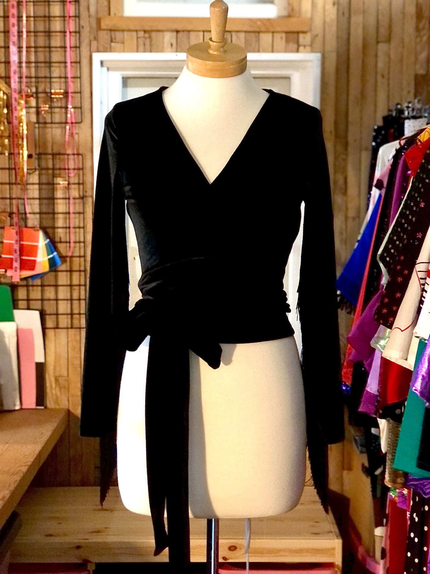 Daltrey Velvet Wrap Top in Black on Black