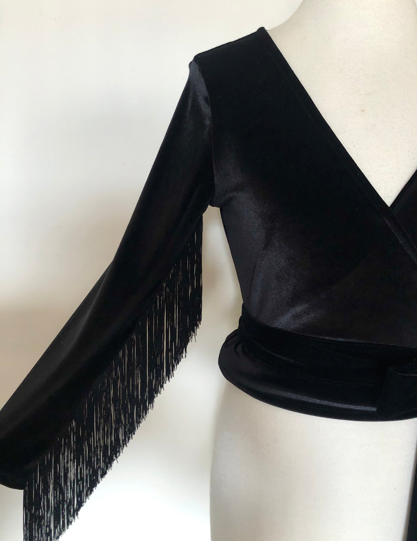 Daltrey Velvet Wrap Top in Black on Black