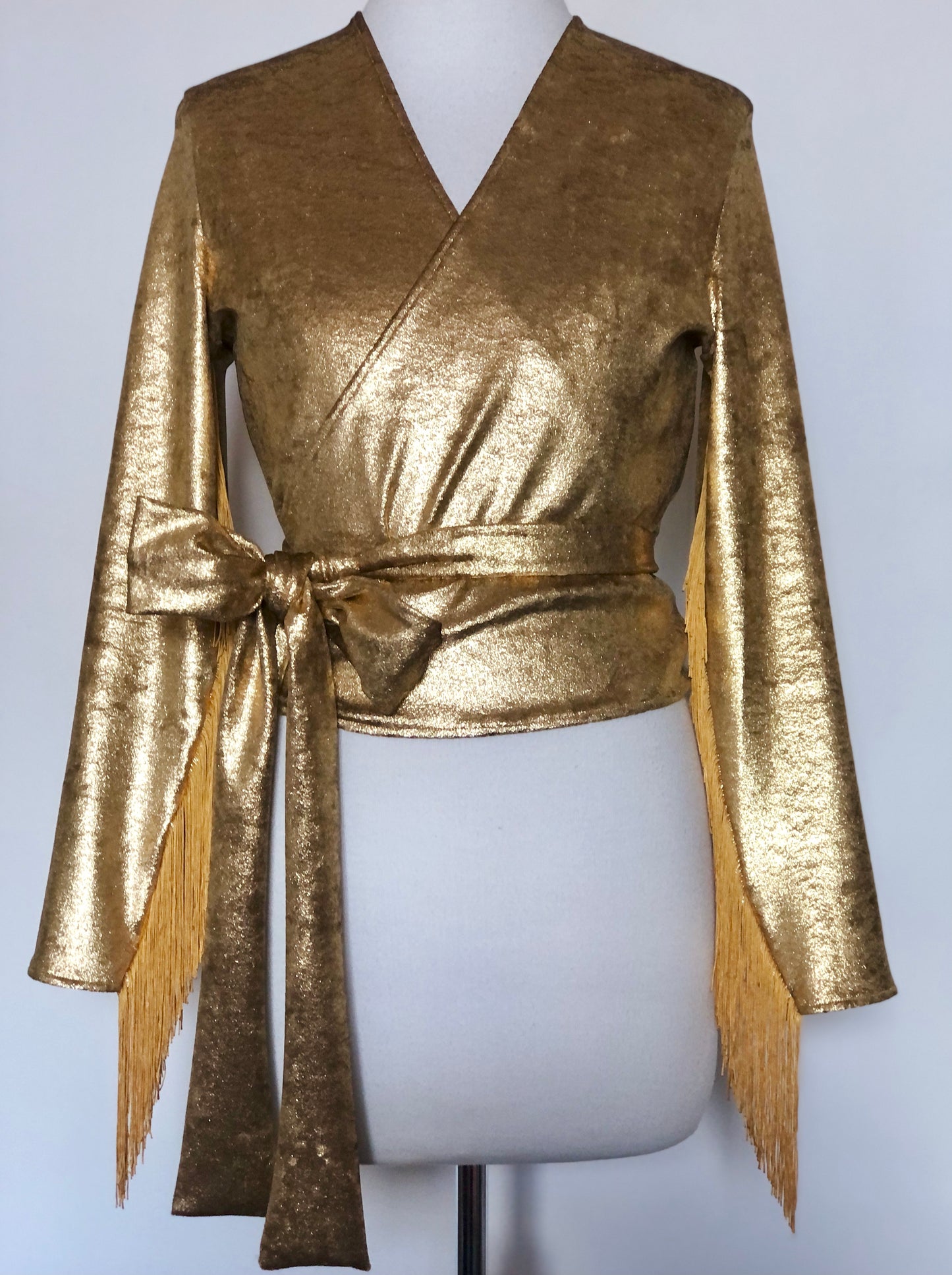 Daltrey Velvet Wrap Top in Gold Metal