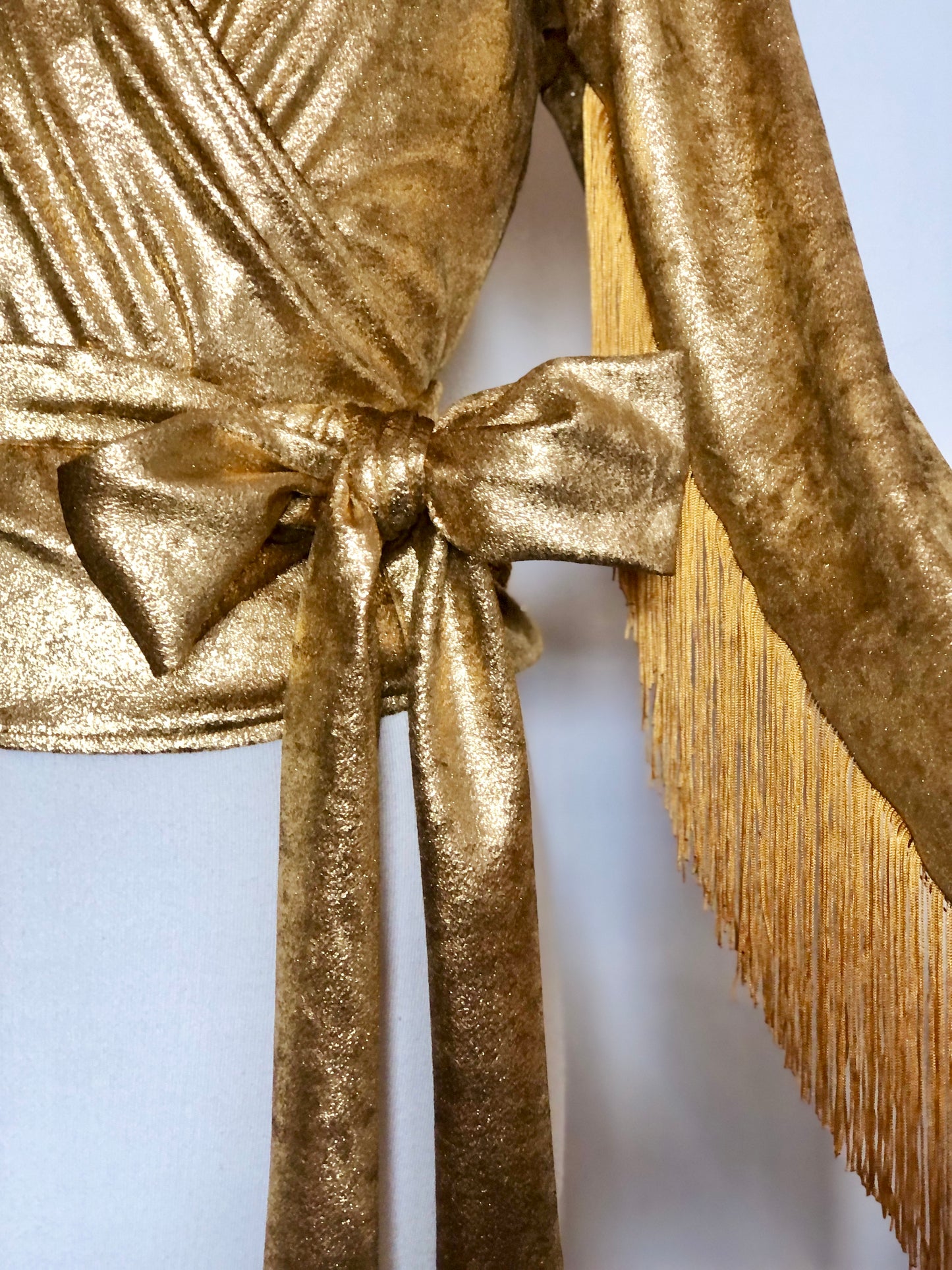 Daltrey Velvet Wrap Top in Gold Metal
