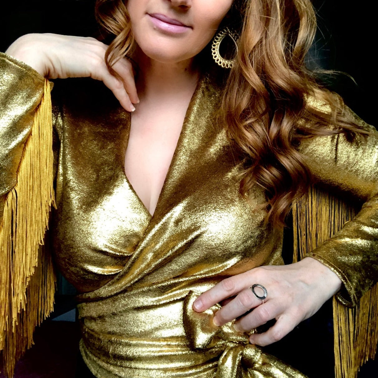 Daltrey Velvet Wrap Top in Gold Metal