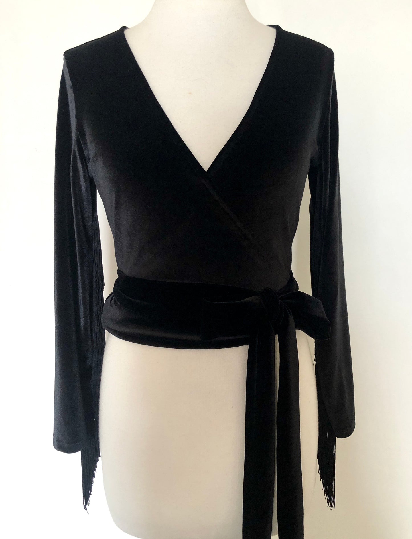 Daltrey Velvet Wrap Top in Black on Black